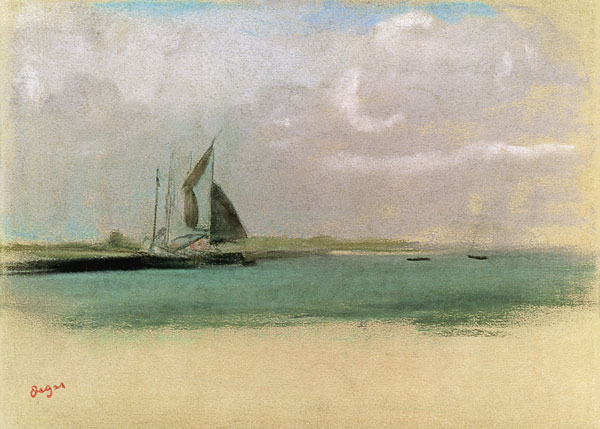 Fishing boats moored in the harbour van Edgar Degas