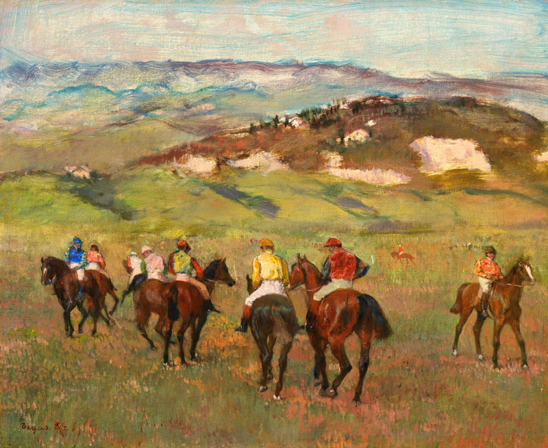 Jockeys on Horseback before Distant Hills van Edgar Degas