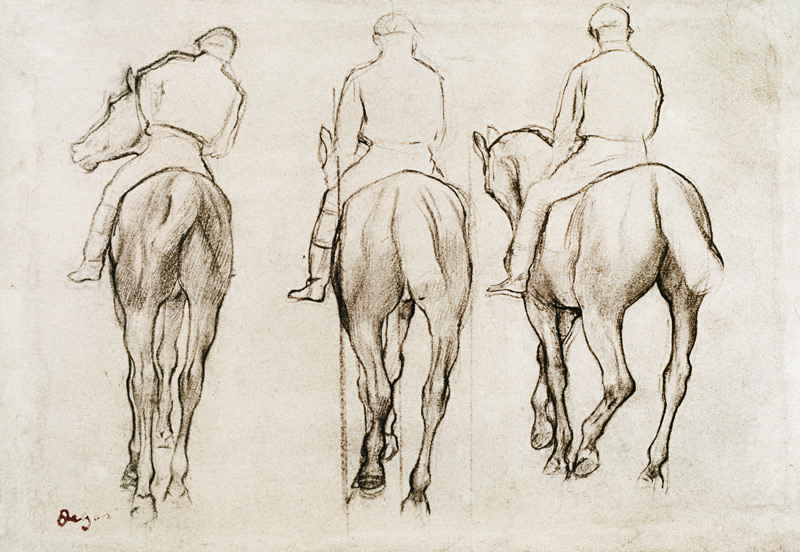 Jockeys (pencil) van Edgar Degas