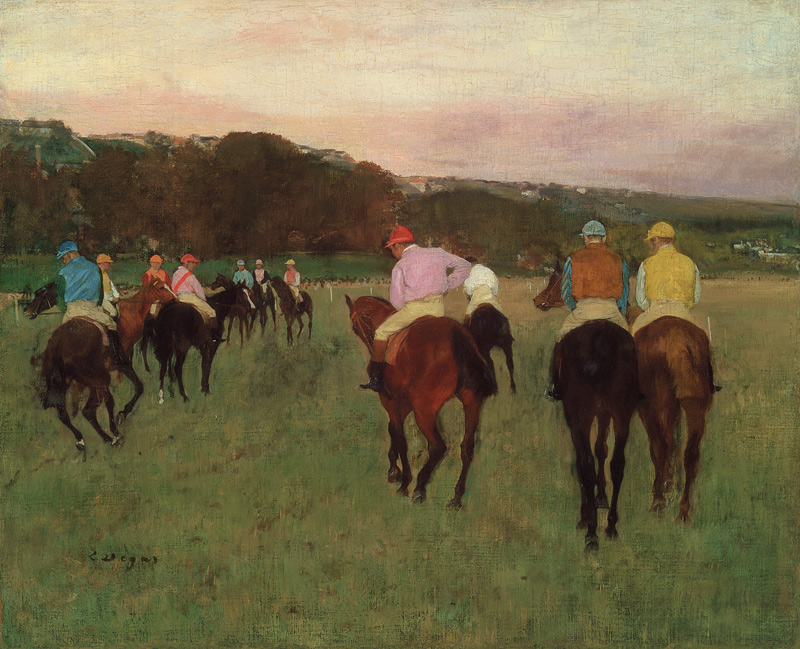 Renpaarden in Longchamp - Edgar Degas van Edgar Degas