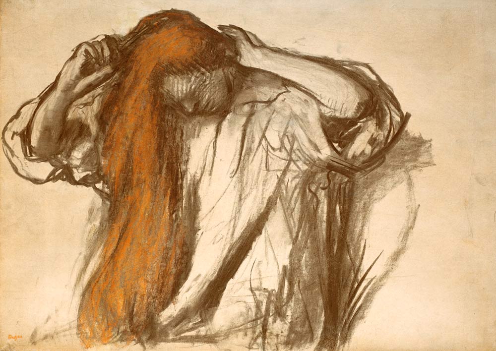 Woman combing her hair van Edgar Degas