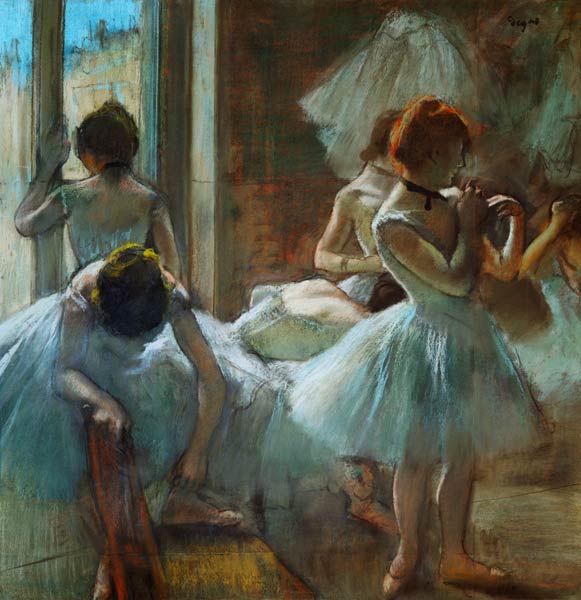 Blauwe danseressen in de pauze - Edgar Degas van Edgar Degas