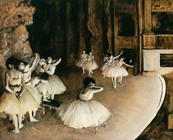 Generalprobe des Balletts auf der Bühne van Edgar Degas