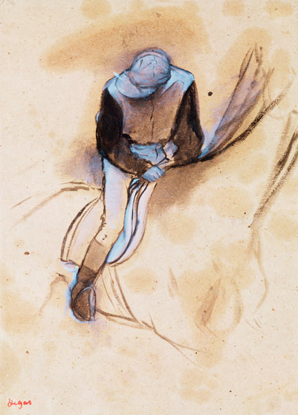 Jockey flexed forward standing in the saddle, 1860-90 (pastel & charcoal on paper) van Edgar Degas