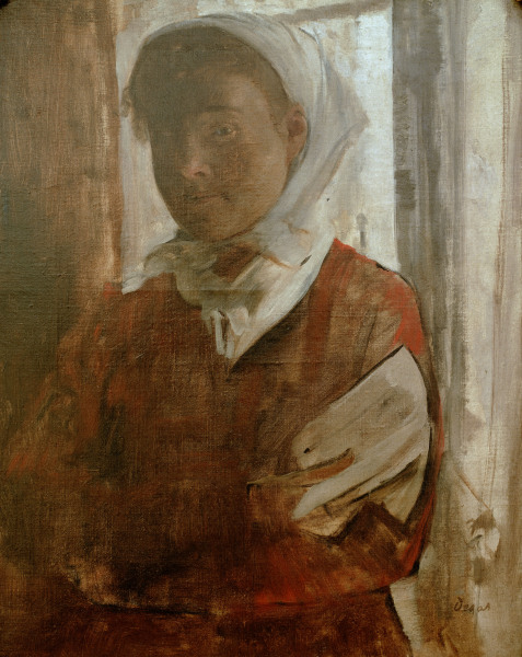 Woman w.white head scarf van Edgar Degas