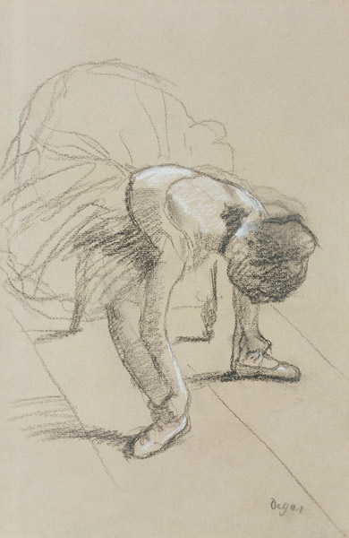 Seated Dancer Adjusting her Shoes van Edgar Degas