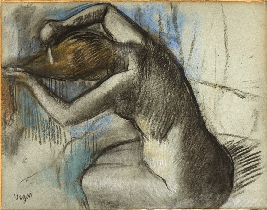 Seated Nude Woman Brushing her Hair van Edgar Degas