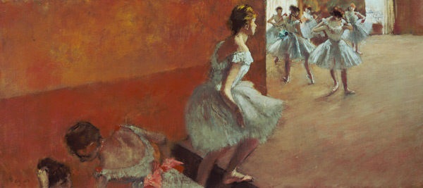 Tänzerinnen auf einer Treppe van Edgar Degas