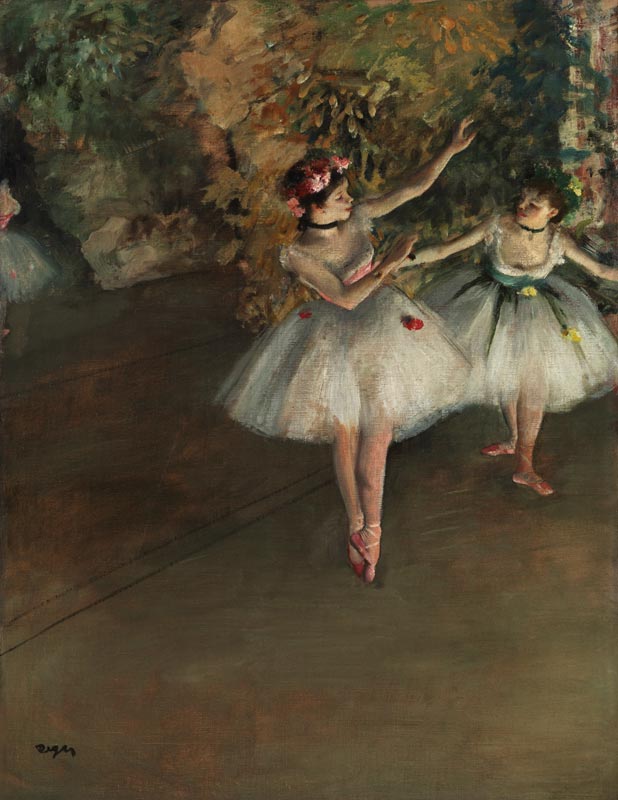 Two Dancers on a Stage van Edgar Degas