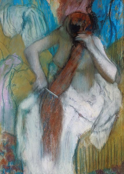 Woman Combing her Hair van Edgar Degas