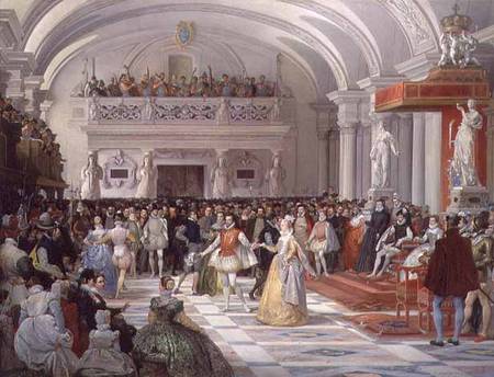 The Wedding of Henri de Bourbon, King of Navarre, to Marguerite de Valois in the presence of Catheri van Edmond Lechevallier-Chevignard