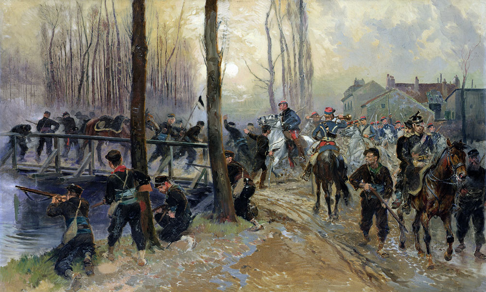 Ambush near a Bridge Defended by Troops, Early Morning van Edouard Detaille
