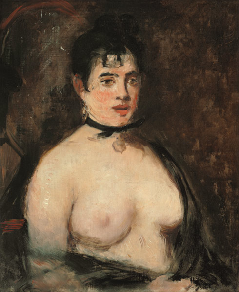 Brunette with bare breasts van Edouard Manet