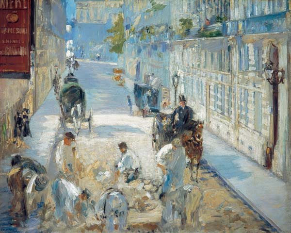 Die Rue Mosnier mit Pflasterern van Edouard Manet