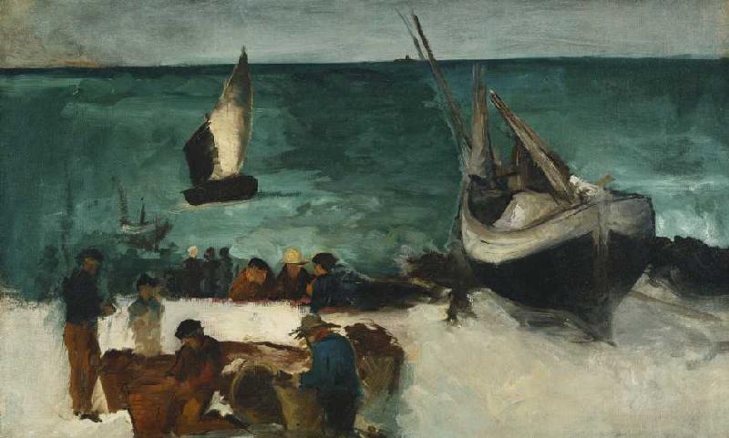 Fischer bei ihren Booten van Edouard Manet