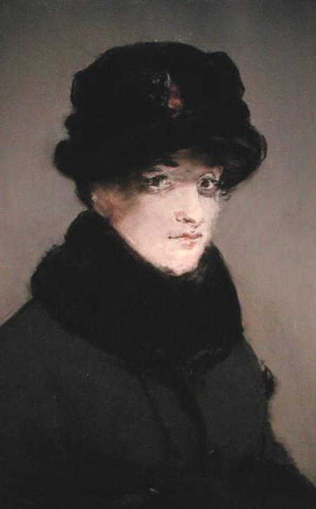 Mery Laurent (1849-1900) Wearing a Fur-Collared Cardigan van Edouard Manet