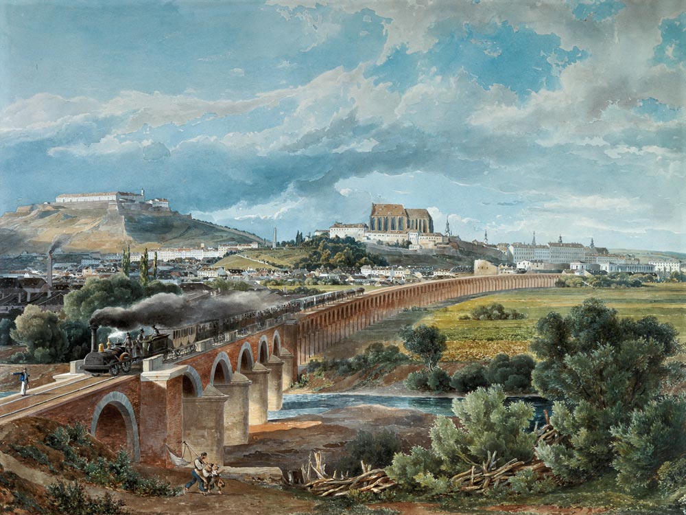 Eisenbahnbrücke bei Brünn van Eduard Gurk