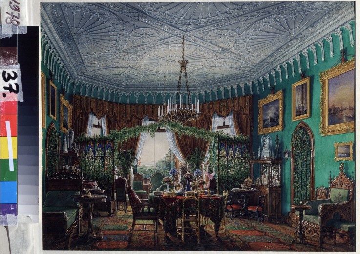 The Drawing Room of Empress Alexandra in the Cottage Palace in Peterhof van Eduard Hau