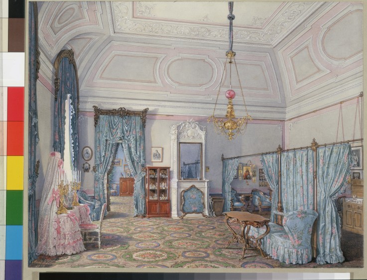 Interiors of the Winter Palace. The Fifth Reserved Apartment. The Bedroom of Grand Princess Maria Al van Eduard Hau