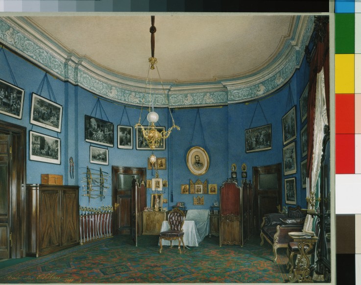 Interiors of the Winter Palace. The Bedroom of Crown Prince Nikolay Aleksandrovich van Eduard Hau