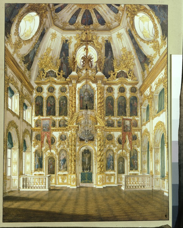 Interior in the Palace Chapel of the  Main Gatchina palace van Eduard Hau