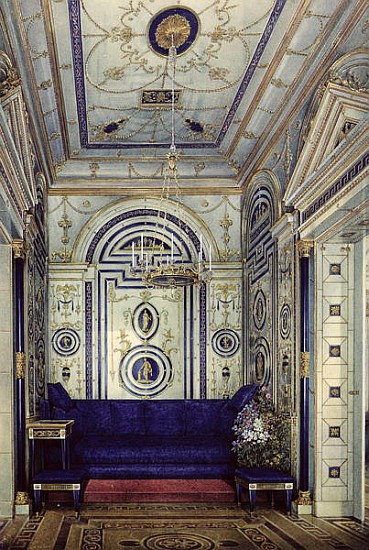 The Blue Study in the Grand Palais in Tsarkoye Selo, before 1840 (w/c, gouache & ink on paper) van Eduard Hau
