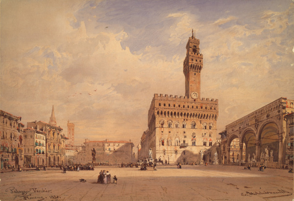 Piazza della Signoria , Florence van Eduard Hildebrand