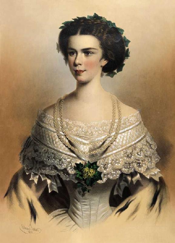 Portrait der jungen Kaiserin Elisabeth von Österreich van Eduard Kaiser