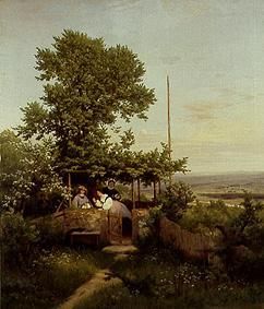 Gartenlaube mit Blick ins Elbtal van Eduard Leonhardi