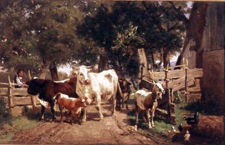 A Farmyard Scene van Eduard Weichberger
