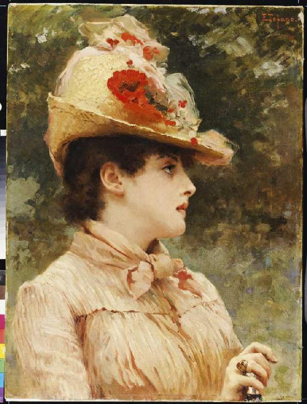 Bildnis einer jungen Frau mit Hut. van Eduardo Tofano