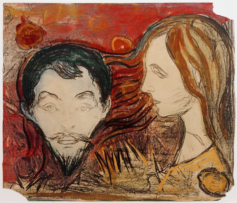 Male Head in Woman's Hair van Edvard Munch