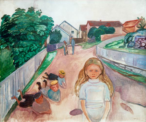 Children Playing in the Street in Asgardstrand van Edvard Munch
