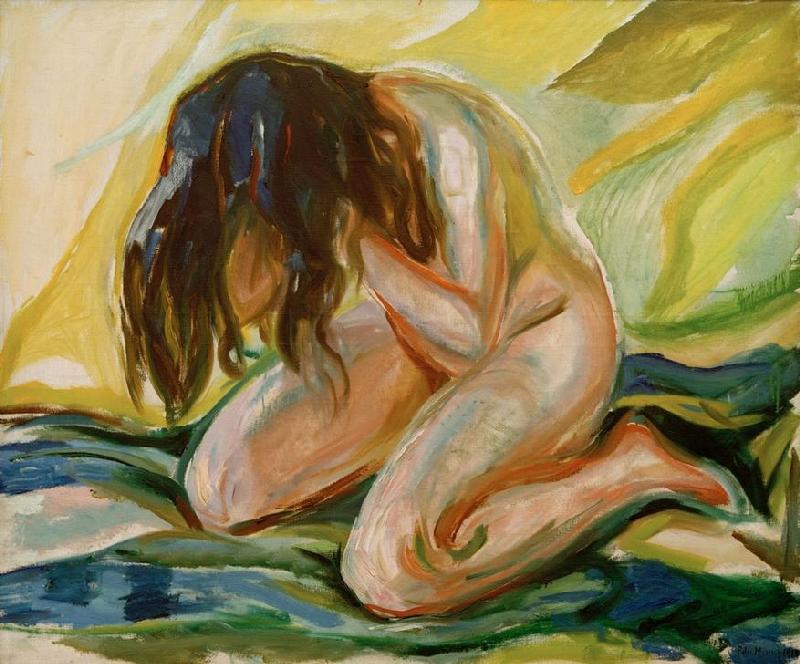 Female nude kneeling van Edvard Munch