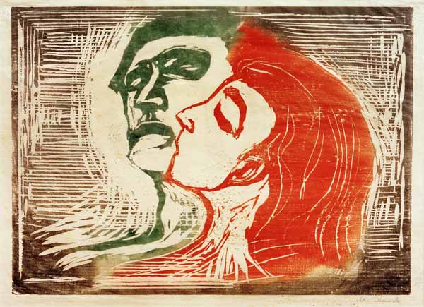 Hoofd voor hoofd (Man en vrouw kussend) van Edvard Munch