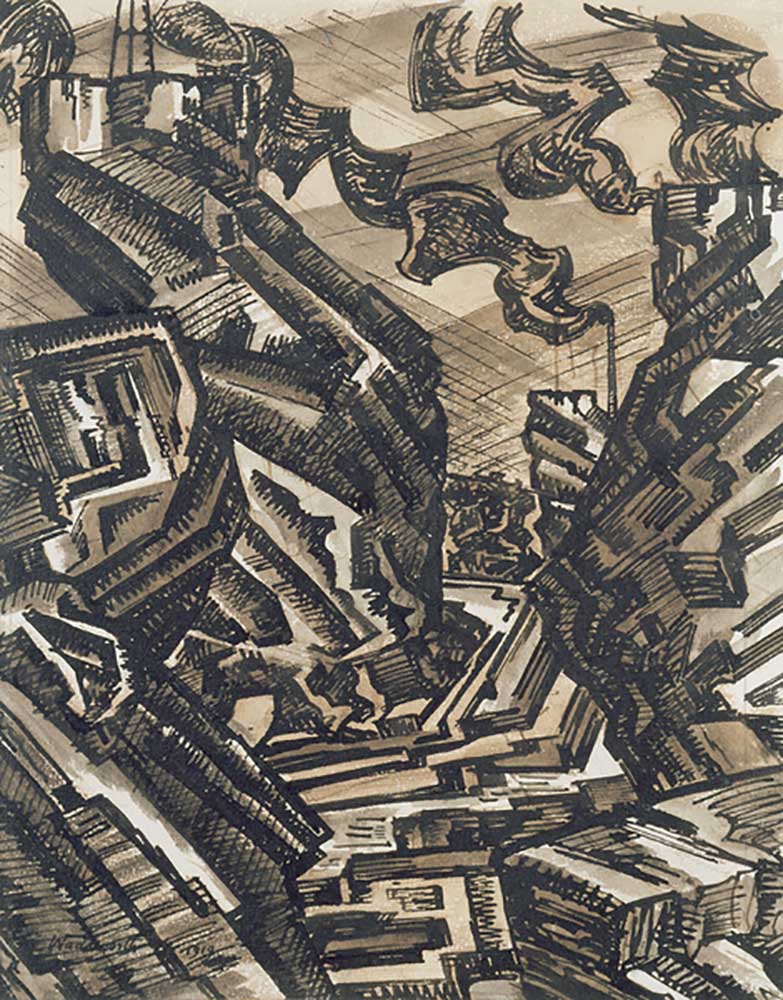 Black Country Drawing: Steel Works, 1919 van Edward Alexander Wadsworth