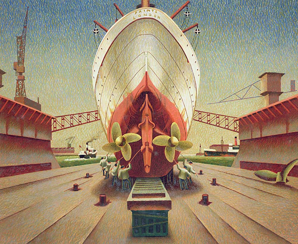 Ship in Dry Dock, 1941 van Edward Alexander Wadsworth