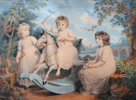 Portrait Group of three Children, possibly Sophie, Charles and Frances Burney  on van Edward Francis Burney