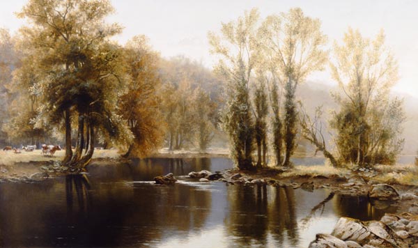 Extensive River Landscape with Cattle van Edward J. Duval