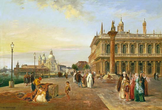 Auf der Piazza in Venedig, im Hintergrund Santa Maria dell Salute van Edward Pritchett
