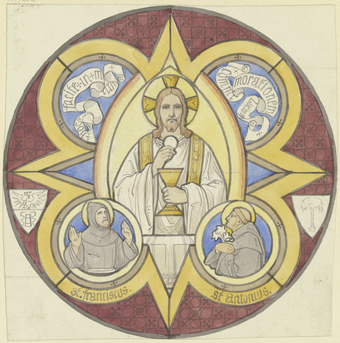 Christus mit Stola, Kelch und Hostie, daneben die Heiligen Franziskus und Antonius van Edward von Steinle