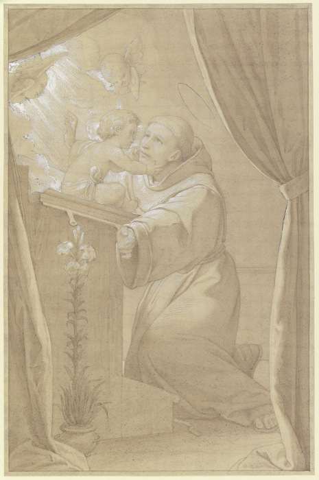 Der Heilige Antonius von Padua, dem das Jesuskind im Gebet erscheint van Edward von Steinle