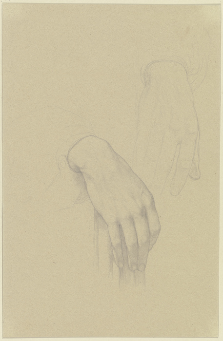 Die schön geformte rechte Hand eines Mannes, auf der Lehne eines Stuhls ruhend; daneben die Skizze e van Edward von Steinle