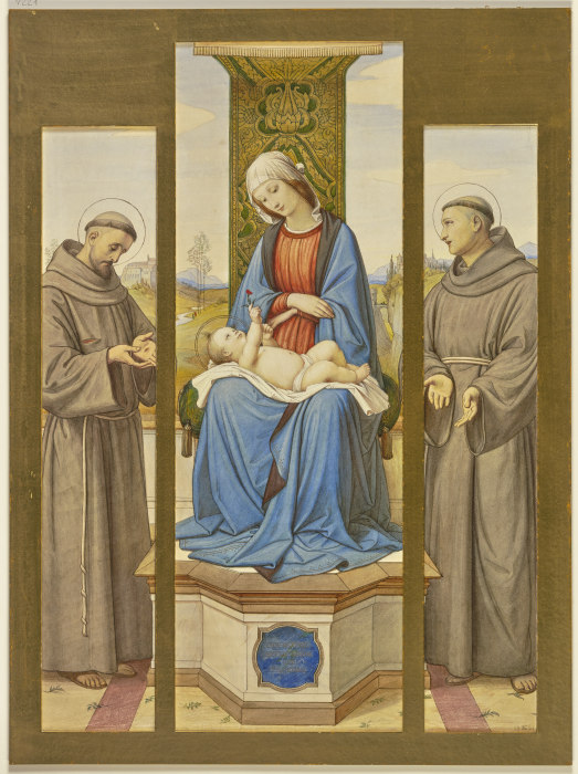 Madonna auf dem Thron, daneben die Heiligen Franziscus und Antonius, als Triptychon van Edward von Steinle