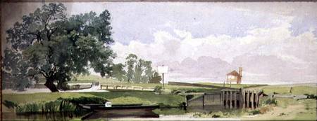 A Riverside Scene with a Lock van Edward W. Robinson