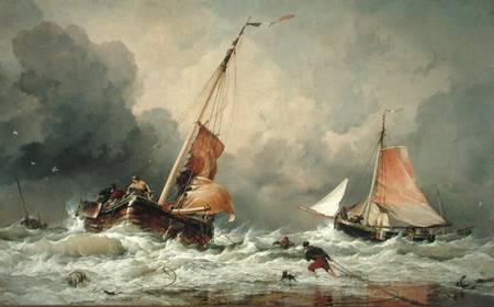 Dutch Pincks arriving and preparing to put to sea on the return of the tide van Edward William Cooke