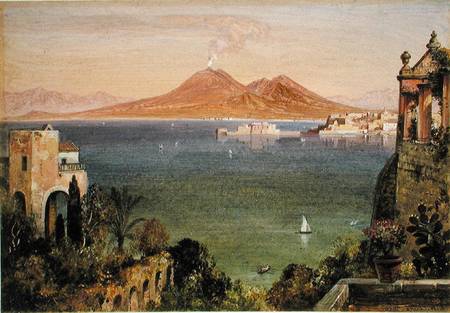 Vesuvius and Castel del Oro, Naples, seen from Villa Cedroni, Posillippo  paper laid on van Edward William Cooke