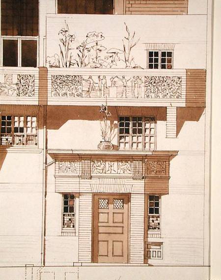 Doorway and Front Elevation of Studio and House for Frank Miles (1852-91), Tite Street, Chelsea van Edward William Godwin