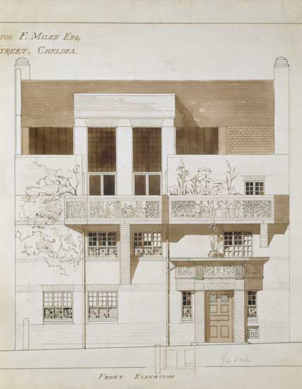 Front Elevation of Studio and House for Frank Miles (1852-91), Tite Street, Chelsea van Edward William Godwin
