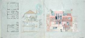 Front Elevation and Section for House and Studio for Frank Miles (1852-91), Tite Street, Chelsea